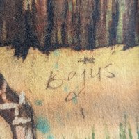 Vintage African Batik Painting - Safari Giraffe Cloth Wall Art