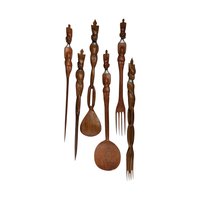Vintage Hand Carved African Tribal Wooden Utensil Set