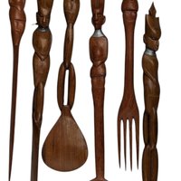 Vintage Hand Carved African Tribal Wooden Utensil Set