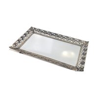 Vintage 15" Ornate Silver Tone Filigree Mirror Tray