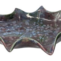 Vintage Handmade Glazed Ceramic Holly Leaf Dish