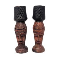 Vintage Hand Carved Tribal Figure Candle Holder Pair