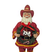 Vintage Fabriché Fireman Santa with Dog Bone Wreath