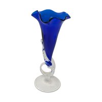 1989 Signed 'Jack-in-the-Pulpit' Cobalt Art Glass Vase