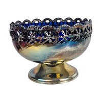 Vintage Celtic Silverplate and Cobalt Blue Glass Cream and Sugar Set