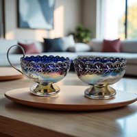 Vintage Celtic Silverplate and Cobalt Blue Glass Cream and Sugar Set