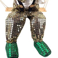 Vintage Green and Gold Porcelain Swinging Clown Doll