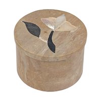Vintage India Stone Trinket Box with Inlay Flower
