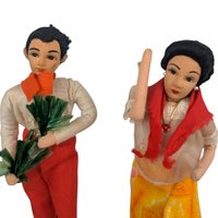 Vintage Asian Folk Art Cloth Doll Figurines