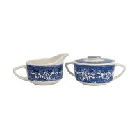 Vintage Royal Blue Willow Ceramic Cream and Sugar Set