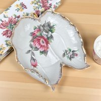 Vintage Ucagco Leaf-Shaped Floral Dresser Tray