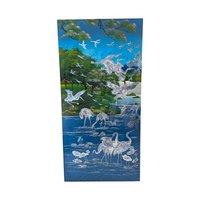 Vintage Asian Mother of Pearl Inlay Crane Panel