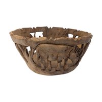 Vintage Hand Carved Wood Bowl with Animal Utensils