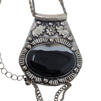 Vintage Silver Tone Statement Pendant Necklace