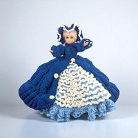 1970s Crochet Bed Doll in Blue