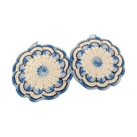 Vintage Blue and White Crochet Pot Holder Set