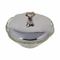 Vintage Glass Vanity Dish with Silver Lid