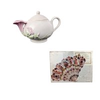 Vintage Morning Glory Teapot & Victorian Style Paper Fan