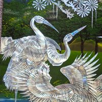Vintage Mother of Pearl Crane Inlay Panel
