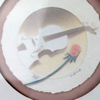 Vintage Wess 'Violin with Rose' Airbrushed Paper Art