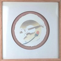 Vintage Wess 'Violin with Rose' Airbrushed Paper Art