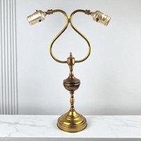 Vintage Double Brass Lyre-Form Desk Lamp