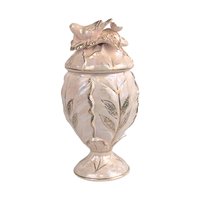 Vintage Pink Iridescent Ceramic Bird and Grape Compote