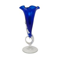 1989 Signed 'Jack-in-the-Pulpit' Cobalt Art Glass Vase