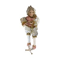 Vintage Pink and White Jester Doll with Gold Accents