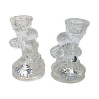 Vintage K's Collection Clear Glass Cherub Taper Candle Holders