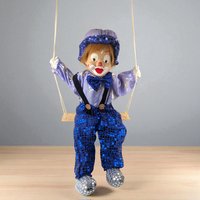 Vintage Purple and Blue Porcelain Swinging Clown Doll