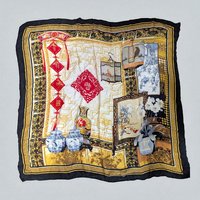 Vintage Huali Large Chinoiserie Silk Scarf