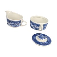 Vintage Royal Blue Willow Ceramic Cream and Sugar Set