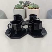 Vintage Arcoroc Octime Black Glass Coffee Set