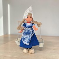 Vintage Dutch Milkmaid Doll with Ceramic Pails