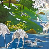 Vintage Asian Mother of Pearl Inlay Crane Panel