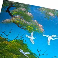 Vintage Asian Mother of Pearl Inlay Crane Panel