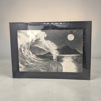 Surrealist Moonlit Seascape Original Pencil Drawing