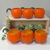 Set of Six Hand-Painted Pumpkin Cups