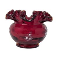 Vintage Fenton Ruby Red Hand Painted Vase