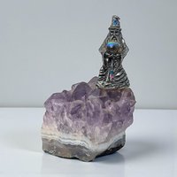 Vintage Pewter Figurine on Amethyst Base