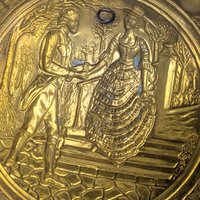 Vintage Large 14-Inch Brass Courting Scene Wall Plates