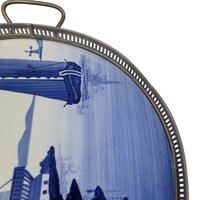 Vintage Blue Windmill Porcelain Tray & Coaster Set