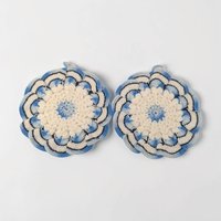 Vintage Blue and White Crochet Pot Holder Set