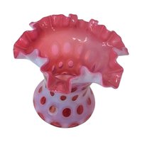 Fenton Cranberry Coin Dot Vase – Vintage Ruffled Art Glass Decorative Vessel