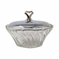 Vintage Glass Vanity Dish with Silver Lid