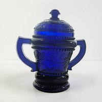 Vintage Cobalt Blue Glass Sugar Bowl