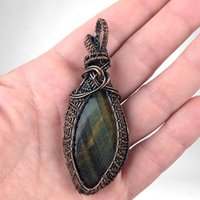 Handmade Tiger's Eye Copper Wire Wrapped Pendant