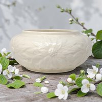 1997 Hand Made Cream Ceramic Floral Planter