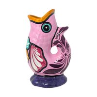 Vintage Mexican Pottery Hand Painted Fish Vase